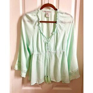 Mint green top - Boho style - M -